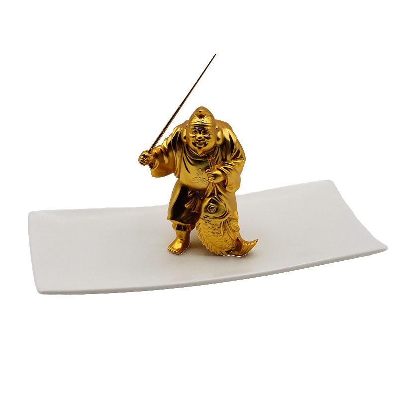 えびす様 恵比寿 えびす 像 福笹船付 24K 純金メッキ 御守り