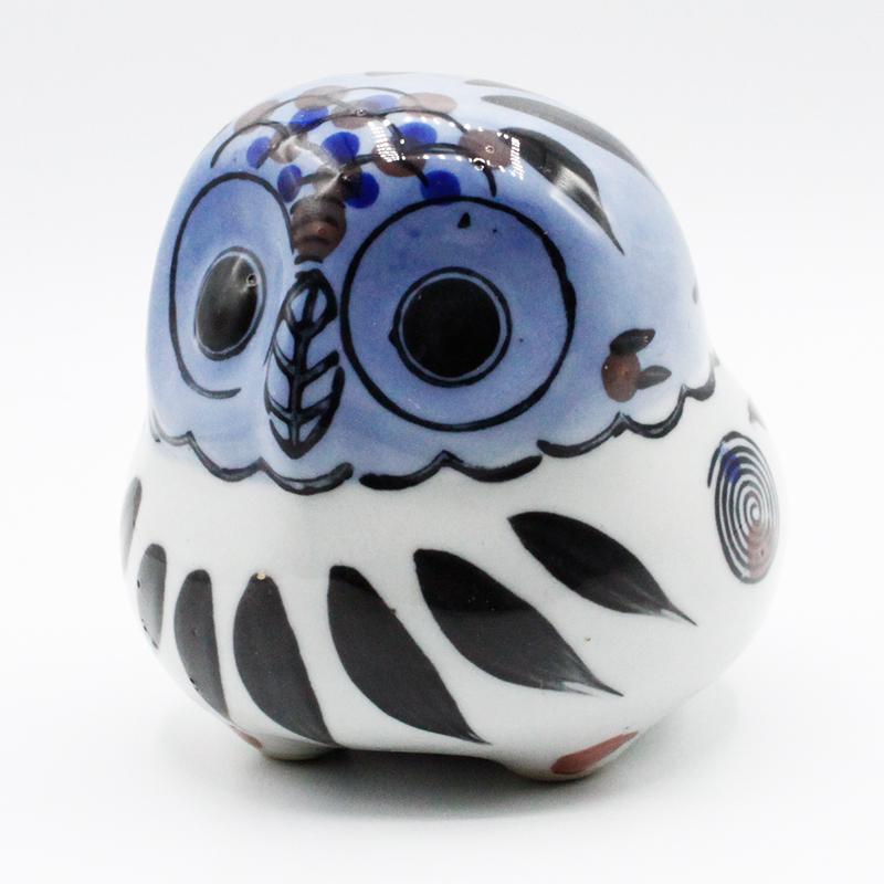 フクロウ 梟 の藍陶器 貯金箱 開運貯金箱 小 フクロウの置物