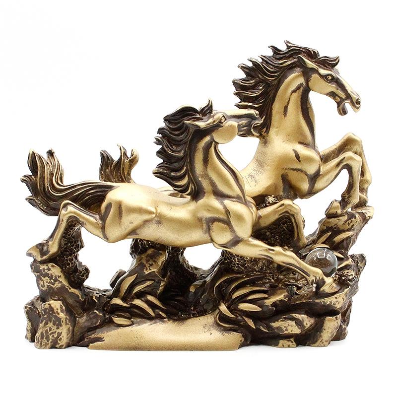 双馬 2頭馬 水晶付 開運 古金色 置物 幸運のインテリア置物 風水グッズ