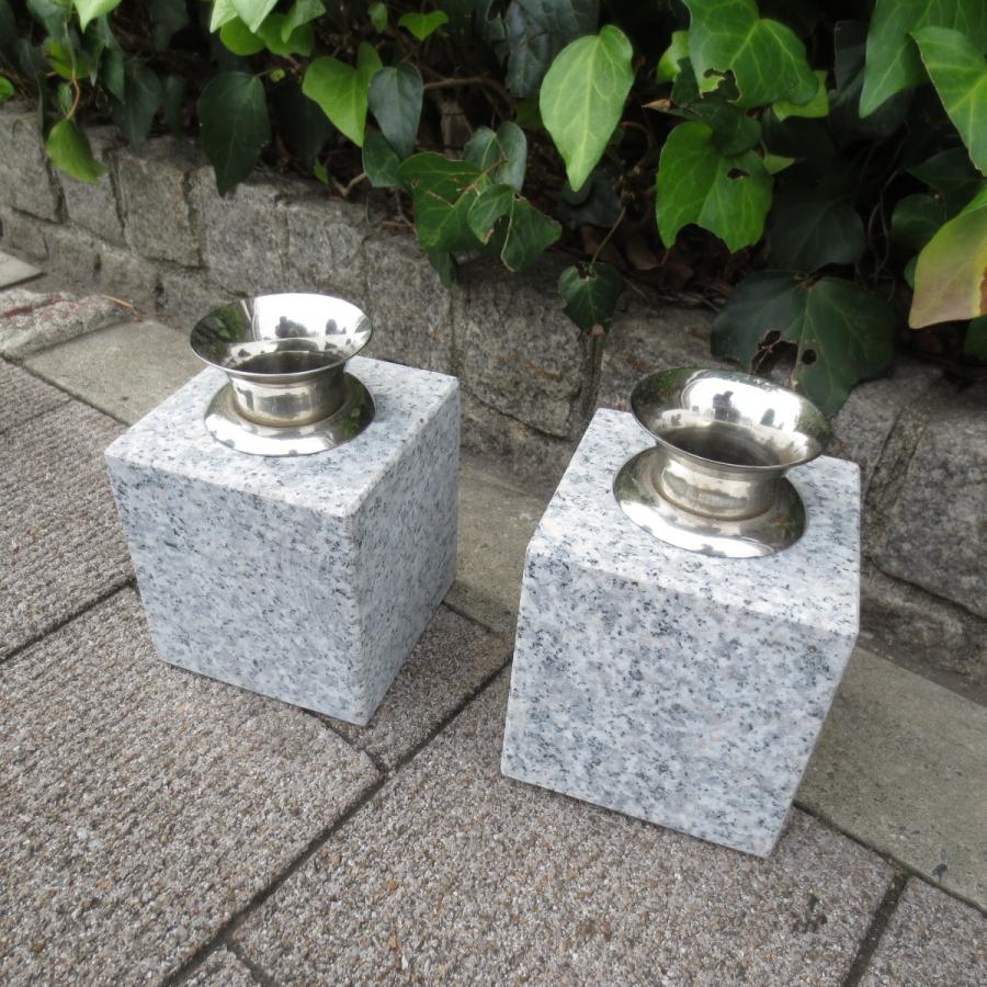 墓石 花立2個 切削仕上げ 御影石 ステンレス 花筒 ペット墓にも 工事