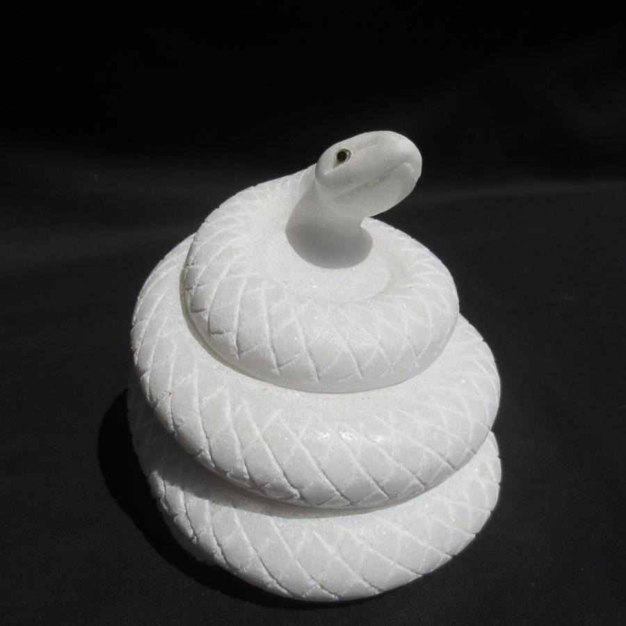 Snake へび ヘビ 白蛇 白へび  蛇 巳年 干支 十二支 White snake   天然大理石 11cm×12cm×12cm   1.9kg｜sunsoh｜12