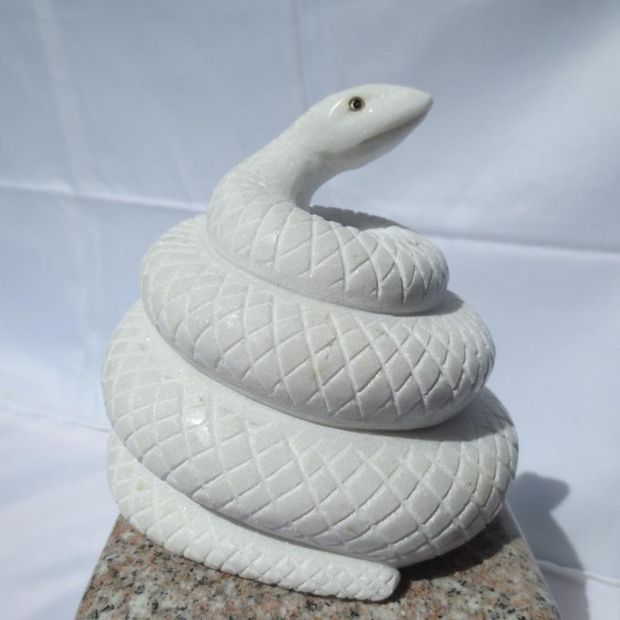Snake へび ヘビ 白蛇 白へび 蛇 巳年 干支 十二支 White snake 天然大理石 11cm×12cm×12cm 1.9kg