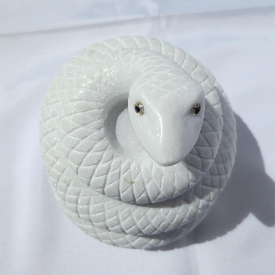 Snake へび ヘビ 白蛇 白へび  蛇 巳年 干支 十二支 White snake   天然大理石 11cm×12cm×12cm   1.9kg｜sunsoh｜20