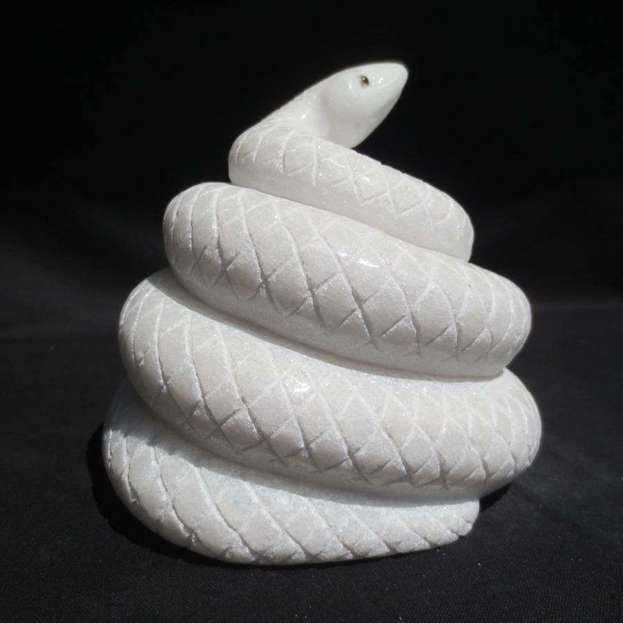 Snake へび ヘビ 白蛇 白へび  蛇 巳年 干支 十二支 White snake   天然大理石 11cm×12cm×12cm   1.9kg｜sunsoh｜03