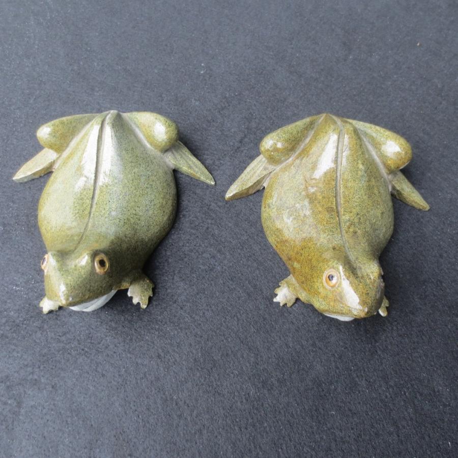 かえる カエル 置物 置き物 雑貨 ペア 一対 御影石のオブジェ 石の