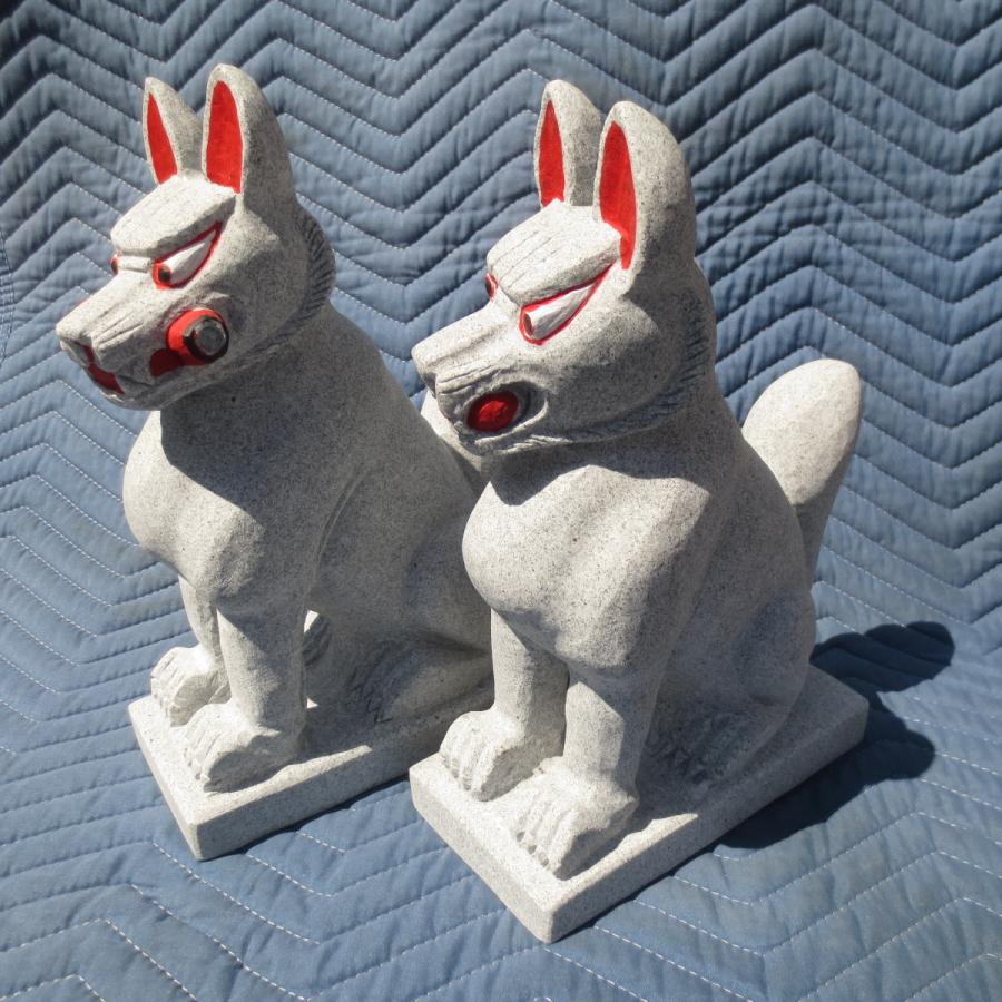 きつね キツネ 一対 10寸 お稲荷 お狐様 置物 石 御影石 : 石材店