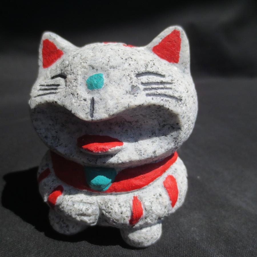 開運 笑福 笑うねこ 招き猫 置物 御影石 招福 ねこ Cat ネコ 猫