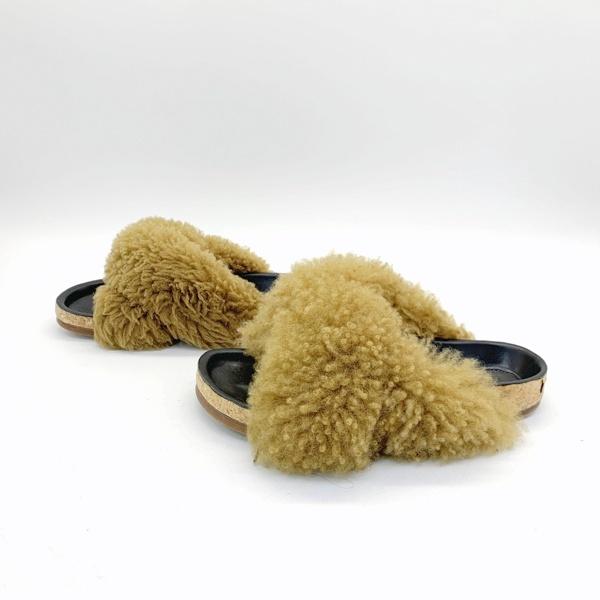 Chloe クロエ ファー ボア コルクソール フラット サンダル ミュール  