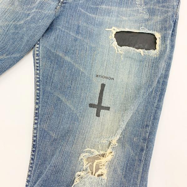 L.G.B. ダメージ加工 クロス レザーパッチ ジーンズ デニムパンツ 