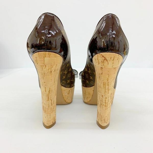 ほ*ん様 ルイヴィトン レザー モノグラム 総柄 オープントゥパンプス ハイヒー LOUIS VUITTON（ルイ・ヴィトン） モノグラム柄 総柄 リボン オープン