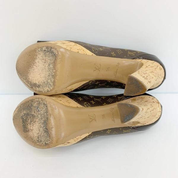 ほ*ん様 ルイヴィトン レザー モノグラム 総柄 オープントゥパンプス ハイヒー LOUIS VUITTON（ルイ・ヴィトン） モノグラム柄 総柄 リボン オープン