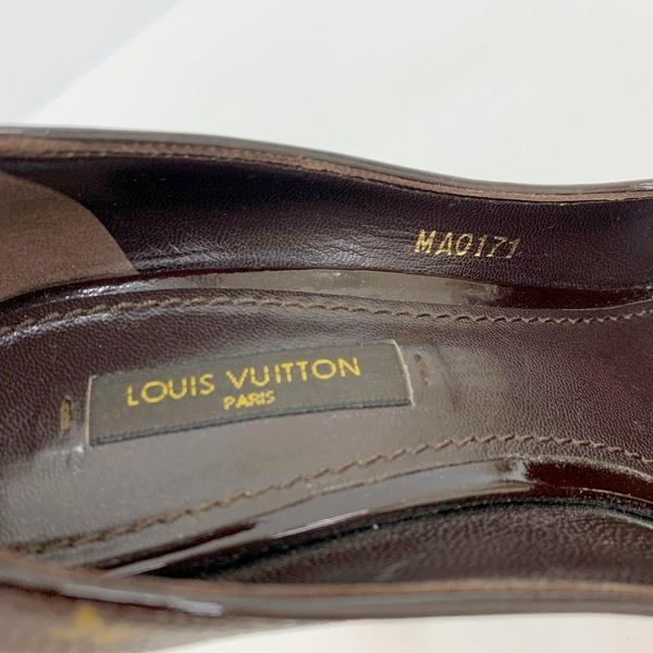 ほ*ん様 ルイヴィトン レザー モノグラム 総柄 オープントゥパンプス ハイヒー LOUIS VUITTON（ルイ・ヴィトン） モノグラム柄 総柄 リボン オープン