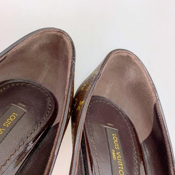 ほ*ん様 ルイヴィトン レザー モノグラム 総柄 オープントゥパンプス ハイヒー LOUIS VUITTON（ルイ・ヴィトン） モノグラム柄 総柄 リボン オープン