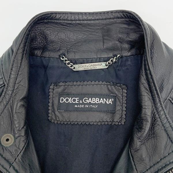 DOLCE & GABBANA レザージャケット ライダース ブラックのメンズ レザージャケット ロゴプレート | Dolce&Gabbana®