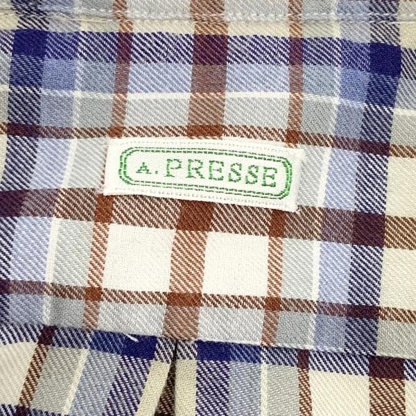 A.PRESSE アプレッセ フレンネルシャツ チェックシャツ 22AW 美品 22AAP-02-06HA 羽織り メンズ サイズ1 ブルー系 トップス DM19120■の画像