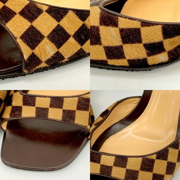 ルイ・ヴィトンLouis Vuitton ダミエ　ハラコ　ミュールサンダル　38 LOUIS VUITTON（ルイ・ヴィトン） ダミエ ハラコ サンダル ミュール