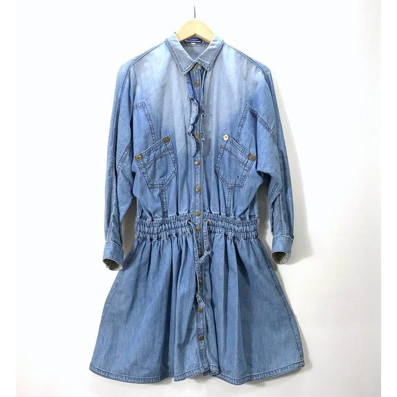 バーバリーブルーレーベル デニムワンピース 長袖 ポケット付き 刺繍