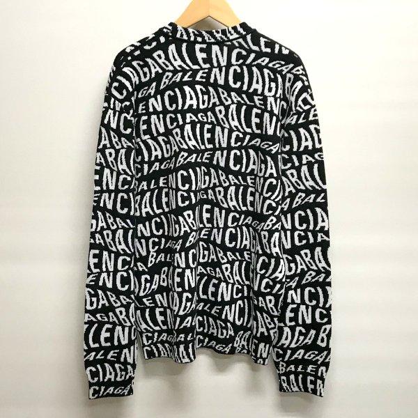 BALENCIAGA 19AW 総柄ロゴ ニット セーター ロゴウェーブ クルー BALENCIAGA 19AW 総柄ロゴ ニット セーター ロゴウェーブ クルー