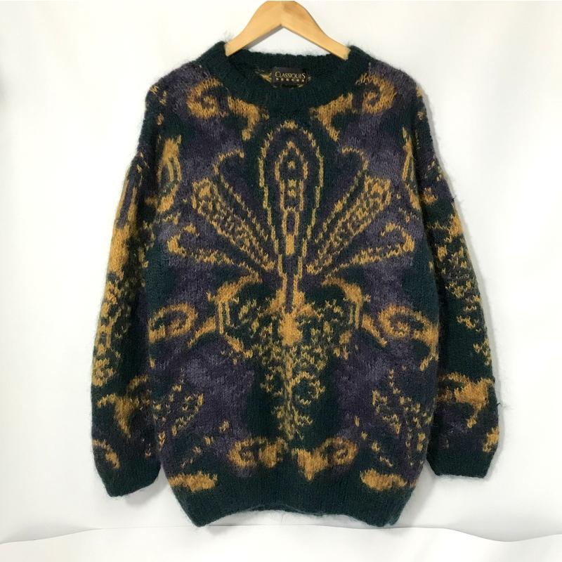CLASSIQUES ニット セーター 総柄 香港製 ウール ロングスリーブ