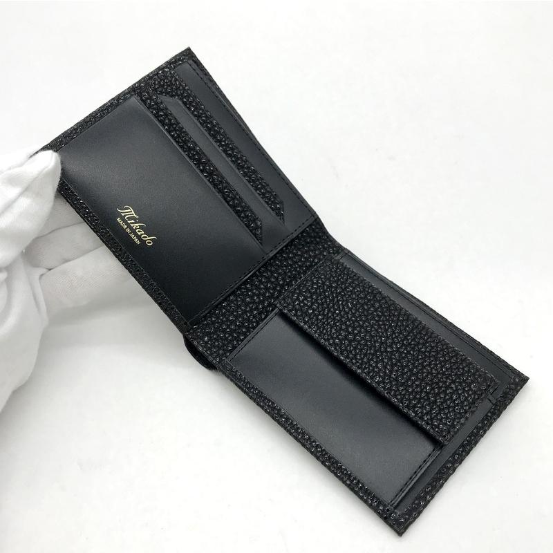 Mikado（ミカド） 黒桟革 二つ折り財布 美品 コンパクト ウォレット