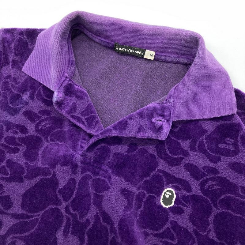 A BATHING APE ア ベイシング エイプ BAPE ベイプカモベロアポロシャツ メンズ Sサイズ パープル トップス A16190◆の画像