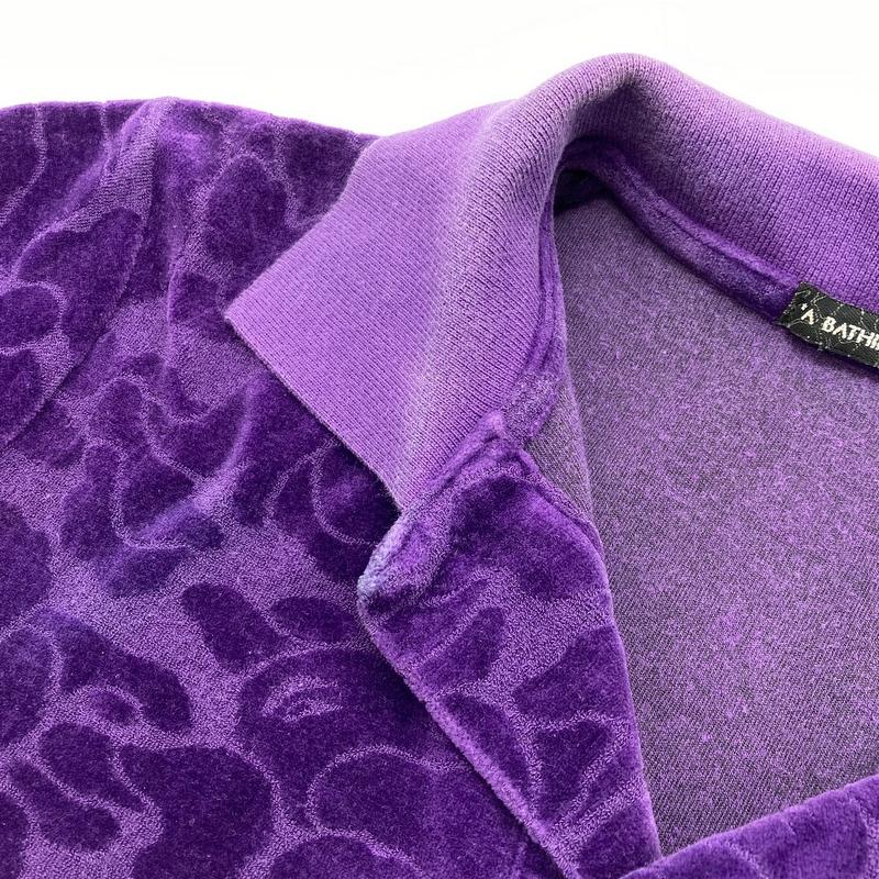 A BATHING APE ア ベイシング エイプ BAPE ベイプカモベロアポロシャツ メンズ Sサイズ パープル トップス A16190◆の画像