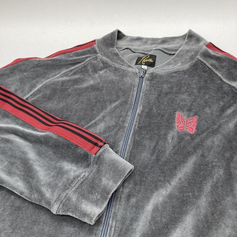 Needles トラックジャケット ベロア グレー×レッド パピヨン刺繍 Needles（ニードルス） トラックジャケット ベロア メンズ Lサイズ