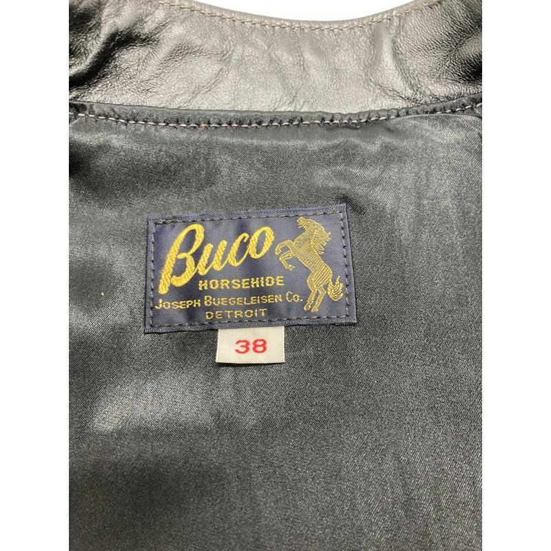 BUCO ブコ ライダースジャケット シングル 馬革 革ジャン レザージャケット  メンズ サイズ38 Mサイズ相当 ブラック アウター A15847◆の画像