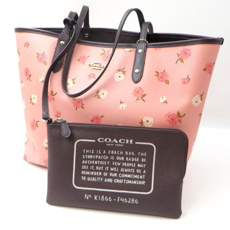 COACH リバーシブル トートバッグ F46286 花柄 フラワープリント A4収納可能 通勤 ビジネス ポーチ付き 保存袋付き ピンク ブラウン  コーチ 鞄 W7688☆ :1-240003455625:サンステップ Yahoo!店 - 通販 - Yahoo!ショッピング