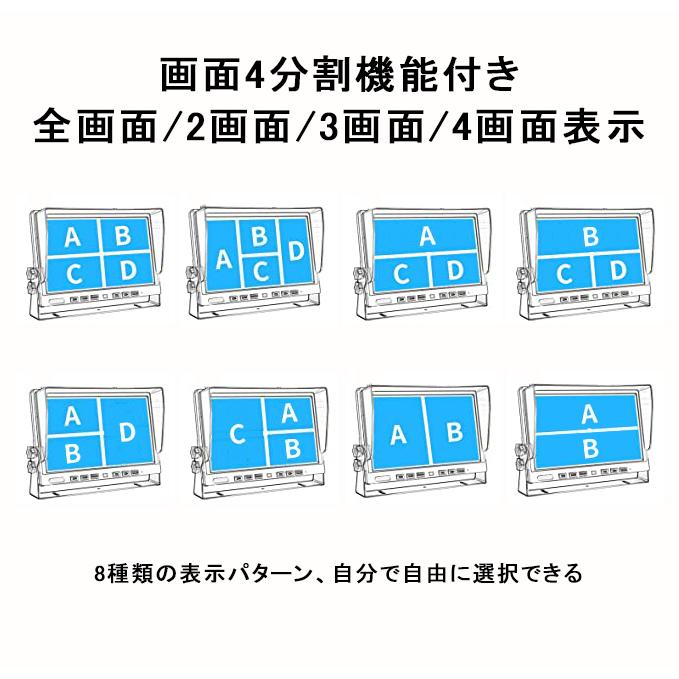 バックカメラ ドライブレコーダー 10.1インチ AHD 4分割 12V 24V