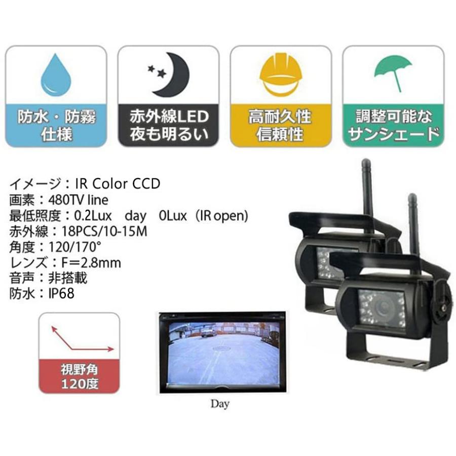 ワイヤレス バックモニター バックカメラ 2台 7インチ 2画面 同時表示