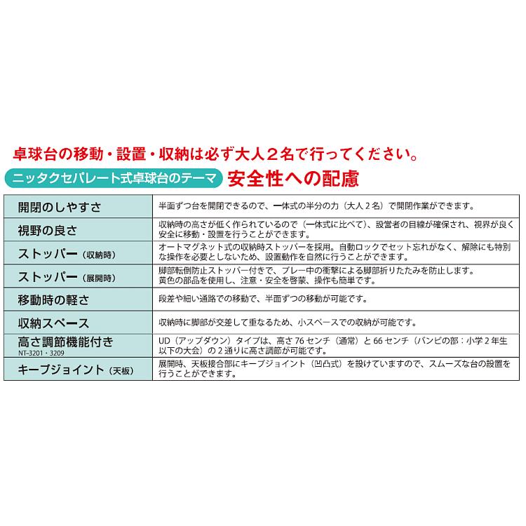 卓球台 国際規格サイズ ニッタク 内折セパレート式卓球台 クレスト18 日本卓球協会検定品 NT-3216｜sunward｜05