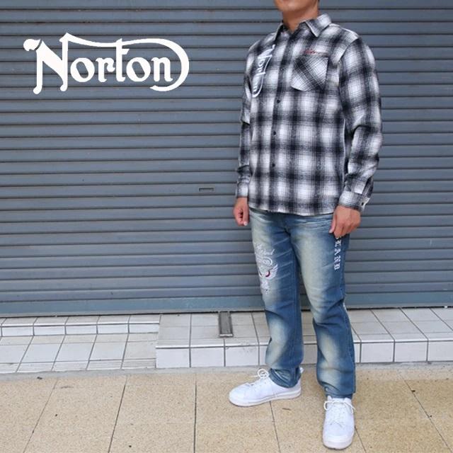 ノートン（NORTON） セール ネルシャツ メンズ ウイング 刺繍