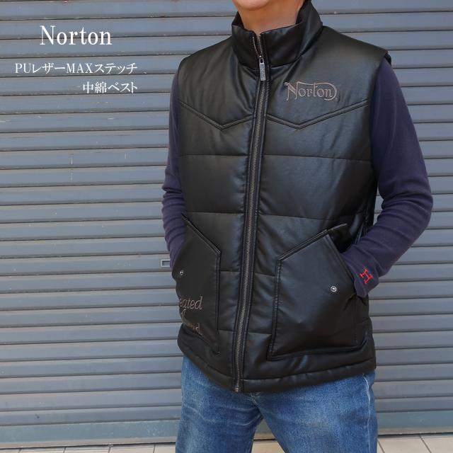 ノートン（NORTON） ベスト メンズ puレザー 中綿ベスト ブラック 黒