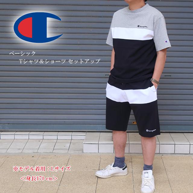 Champion ポロシャツとショートパンツセットアップ チャンピオン【CHAMPION】ロゴ文字刺繍入り 半袖セットアップ T