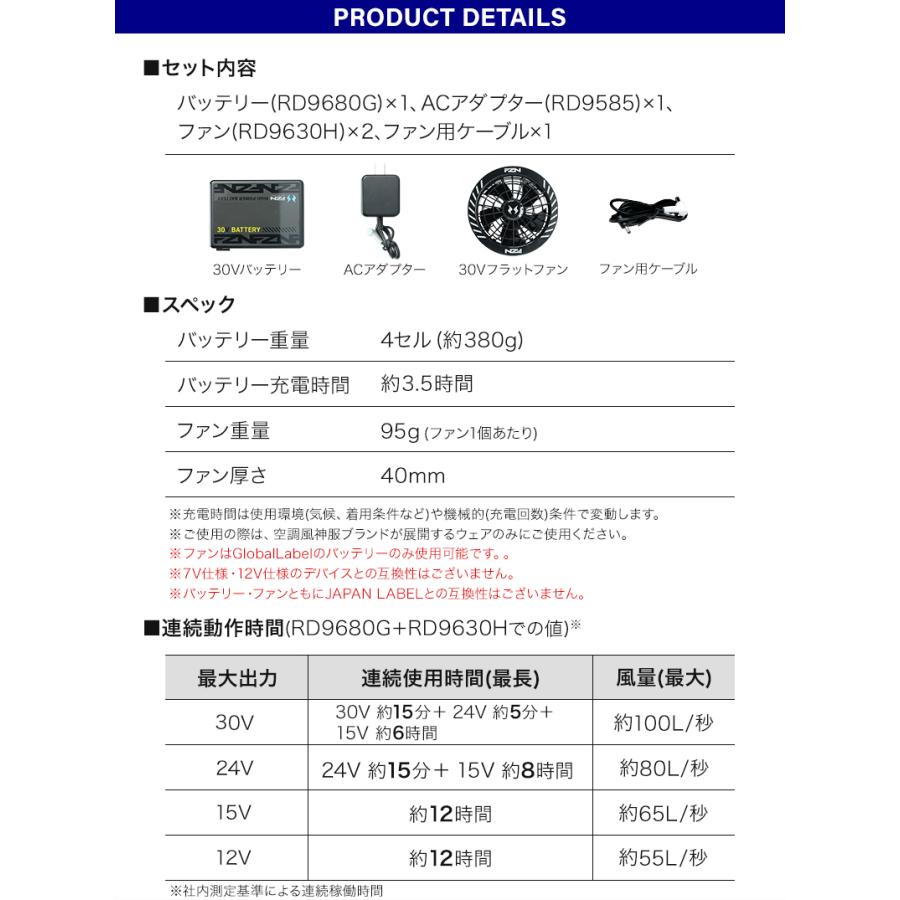 【2026春夏新作】 空調風神服 30V グローバルレーベル ファン・バッテリーセット 作業服 春夏用 男女兼用 90404 大川被服 作業着 |  | 07
