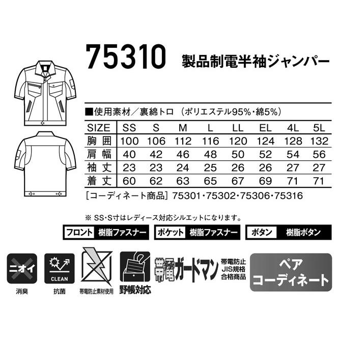 作業服 かっこいい おしゃれ 春夏用・作業用品 製品制電半袖ジャンパー 自重堂Z-DRAGON Jichodo Z-DRAGON 75310 | Z-DRAGON | 01