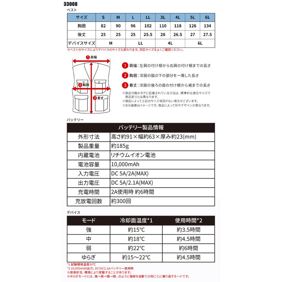 空調作業服 ペルチェベスト&デバイス&バッテリーセット ジーベック 33008 熱中症対策 作業服 作業着 S-6L【2025春夏新作】 | ジーベック | 01