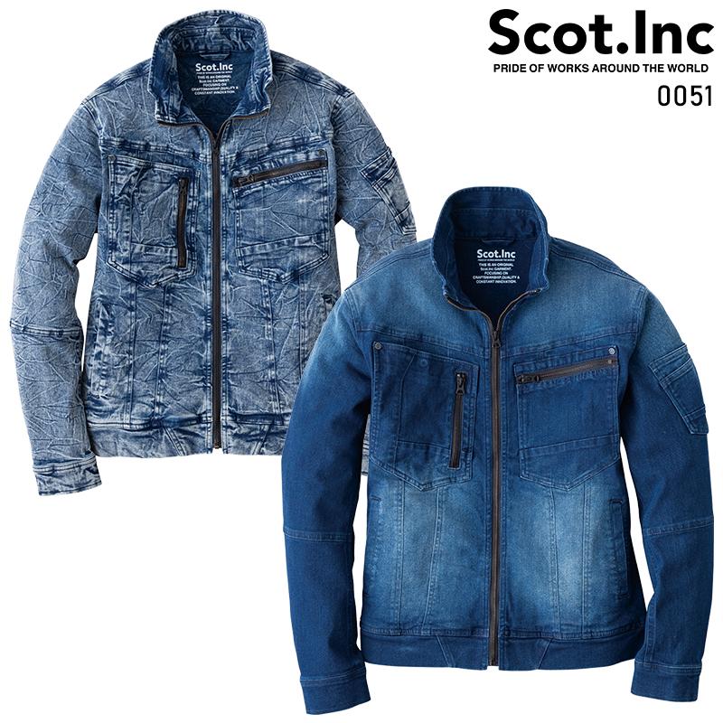 Scot.Inc デンコード バーンアウト 3D デニムジャケット 作業服 通年用 男女兼用 0051 CUC 作業着 SS-6L | CUC