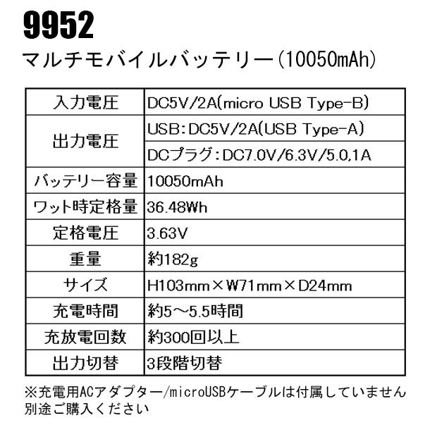 作業服・作業用品 EFウェア用 マルチモバイルバッテリー(10050mAh) 中国産業 CUC 9952 |  | 01