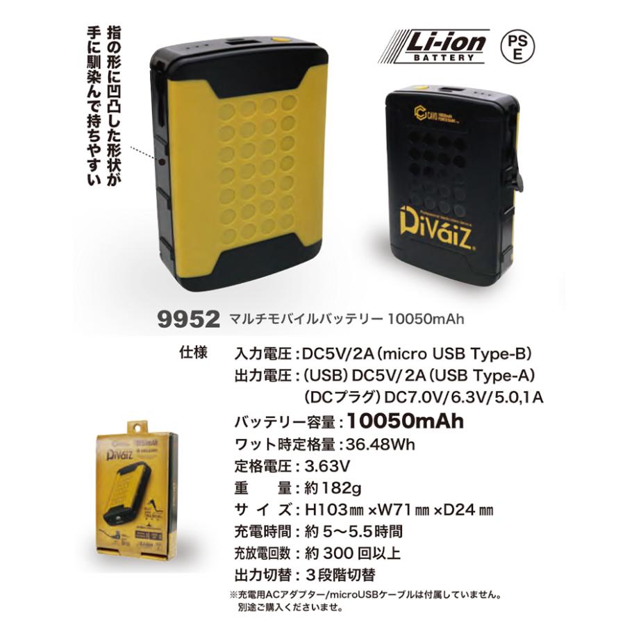 作業服・作業用品 EFウェア用 マルチモバイルバッテリー(10050mAh) 中国産業 CUC 9952 |  | 03