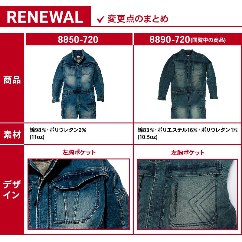 寅壱 作業服 デニム ツナギ 8890-501 オールシーズン TORAICHI S-5L