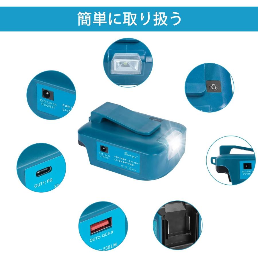 Waitley ウィトレ マキタ 18V バッテリー 用USBアダプター 5V/12V出力