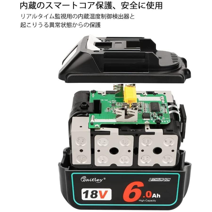 Waitley ウィトレ 4個セット マキタ 18V 互換 バッテリー BL1860B 6.0Ah 6000mAh リチウムイオン互換電池 電動工具用電池 デジタル残量指示付き 一年保証付き｜sunyouth｜03