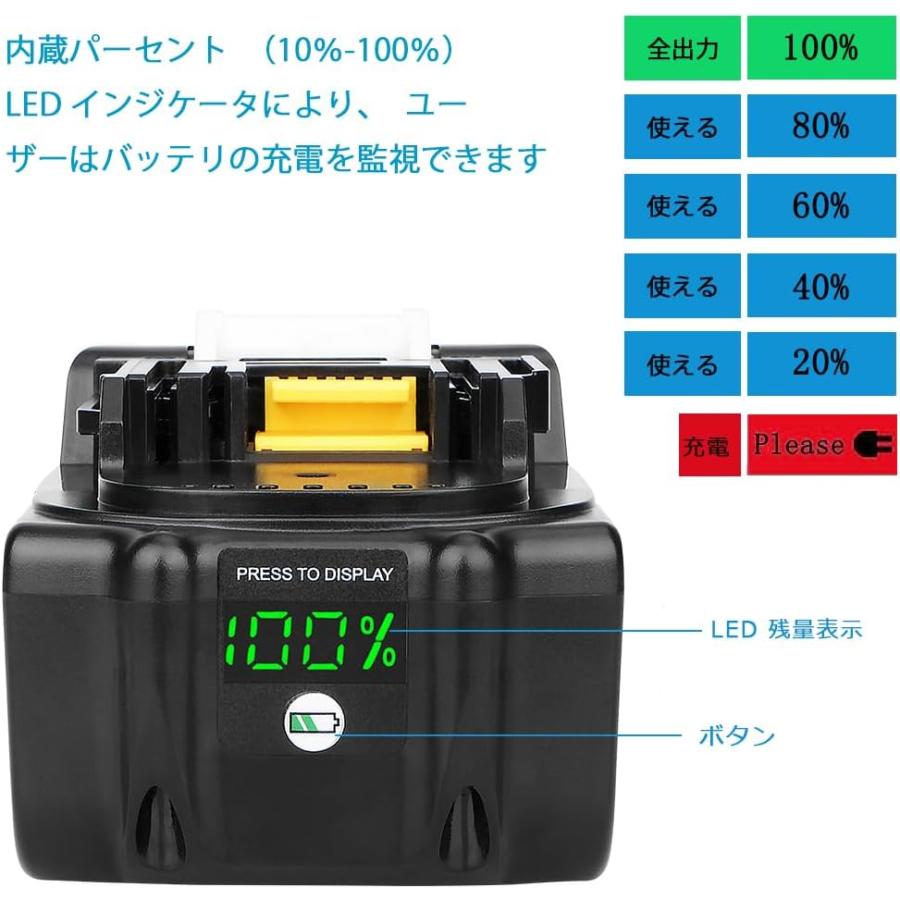 Waitley ウィトレ 2個セット マキタ 18V 互換 バッテリー BL1860B 6.0Ah 6000mAh リチウムイオン互換電池 電動工具用電池 デジタル残量指示付き 一年保証付き｜sunyouth｜03