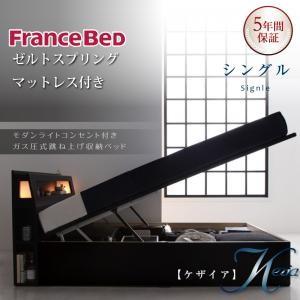 ベッド 跳ね上げベッド 収納 照明 お客様組立 シングル 大量収納 ゼルトスプリングマットレス付き シングル 深さラージ Kezia ケザイア