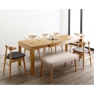 ダイニングテーブルセット 8点セット 伸縮テーブル ダイニングセット(テーブル+チェア6脚+ベンチ1脚) 幅145-205