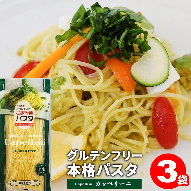 パスタ グルテンフリー こまち麺パスタ カッペリーニ 250g×3袋 (6食入) 送料無料 お米のパスタ 無塩 早ゆで 国産 半生麺（Yahoo!・なみさとねっと）