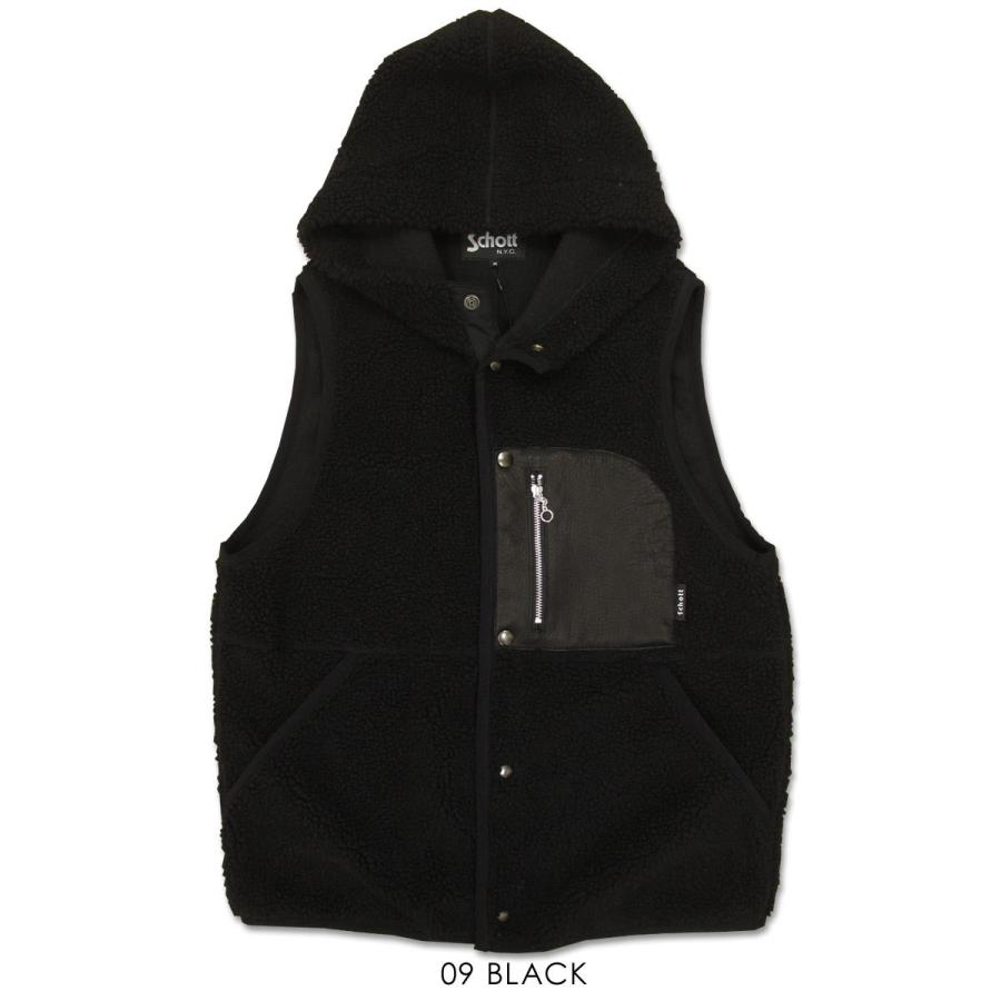 Schott N.Y.C ショット レザーポケット パイル フーデッドベスト Schott N.Y.C ショット レザーポケット パイル フーデッドベスト