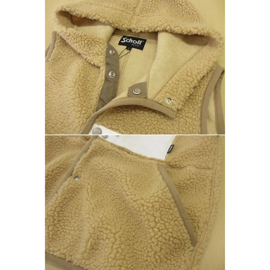 Schott N.Y.C ショット レザーポケット パイル フーデッドベスト Schott N.Y.C ショット レザーポケット パイル フーデッドベスト